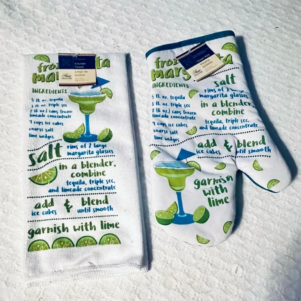 HOME COLLECTION FROZEN MARGARITA BRIGHT BLUE OVEN MITT AND TOWEL SET NWT